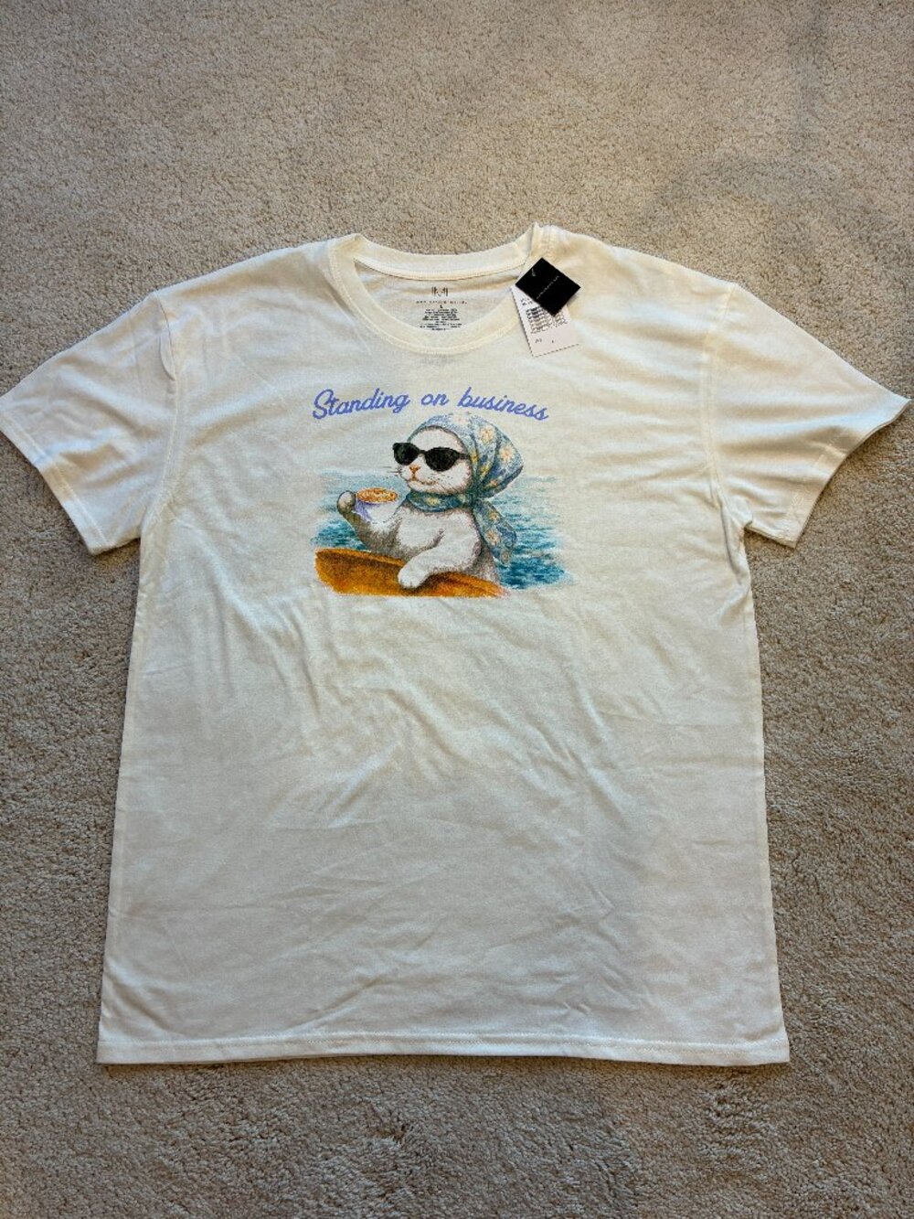 NWT IML "Standing On Business" Cream Short-sleeve Top Shirt Tee